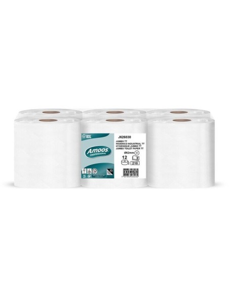PAPEL HIGIENICO AMOOS JUMBO INDUSTRIAL 2 CAPAS 30G/M2 PAQUETE DE 12U