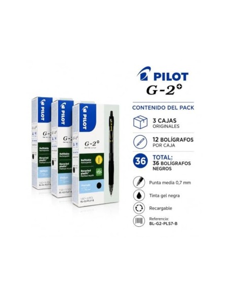 BOLIGRAFO PILOT G-2 NEGRO TINTA GEL RETR.-SUJECION CAUCHO