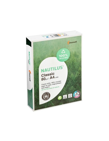 PAPEL FOTOCOP.NAUTILUS DIN A4 80 GRAMOS PAQUETE 500 H.100% RECICLADO