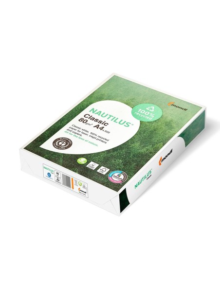 PAPEL FOTOCOP.NAUTILUS DIN A4 80 GRAMOS PAQUETE 500 H.100% RECICLADO