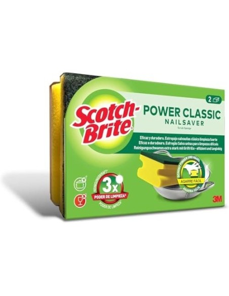 ESTROPAJO SALVAUÑAS SCOTCH BRITE FIBRA VERDE PAQUETE 3X2