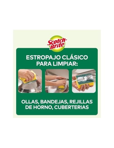 ESTROPAJO SALVAUÑAS SCOTCH BRITE FIBRA VERDE PAQUETE 3X2