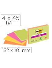 BLOC NOTAS ADH.POST-IT SUPER STICKY 149X98MM 4UD 45H. COL. SURT.