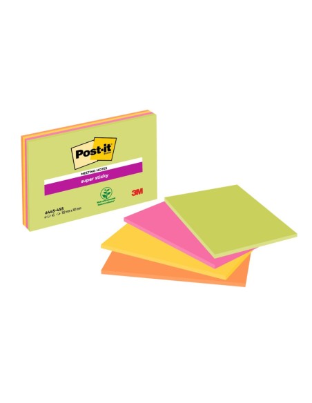 BLOC NOTAS ADH.POST-IT SUPER STICKY 149X98MM 4UD 45H. COL. SURT.