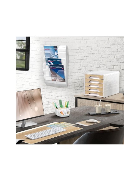 EXPOSITOR MURAL PARED 5 COMPARTIMENTOS TPTE.Y BLANCO 580X122X350M