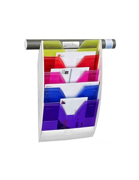 EXPOSITOR MURAL PARED 5 COMPARTIMENTOS TPTE.Y BLANCO 580X122X350M