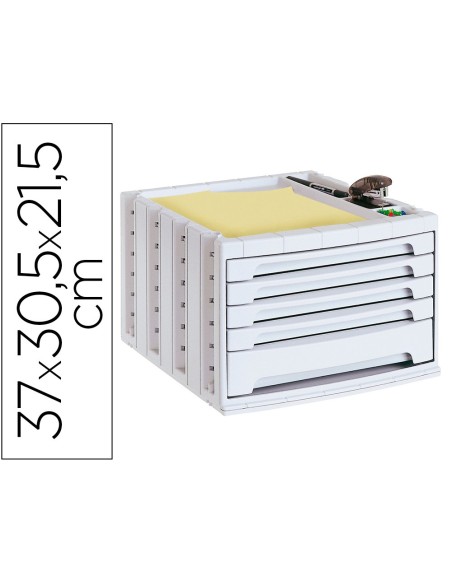 FICHERO CAJ. SOBREM.37X30,5X21,5 CM BANDEJA ORG.SUPERIOR 5 CAJ. GRIS