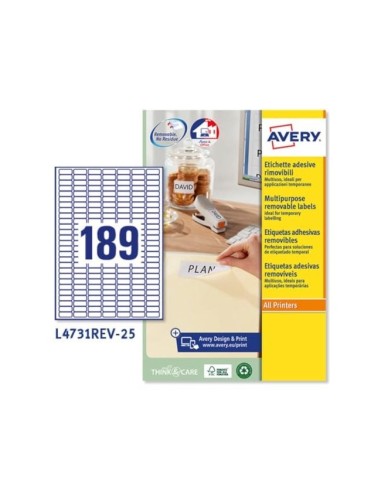 ETIQUETA ADH. AVERY L4731 REV-25 25,4X10MM REMOV. COD.BARRAS 25H.
