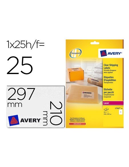 ETIQUETA ADH. AVERY L7567-25 210X297MM TPTE. 25H.