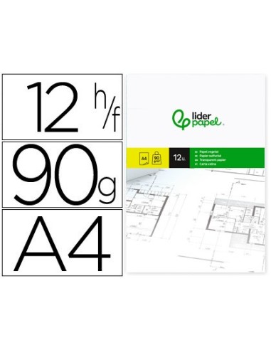 PAPEL DIBUJO LIDERPAPEL A4 210X297MM 90G/M2 VEGETAL SOBRE 12 HOJAS