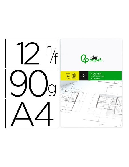 PAPEL DIBUJO LIDERPAPEL A4 210X297MM 90G/M2 VEGETAL SOBRE 12 HOJAS