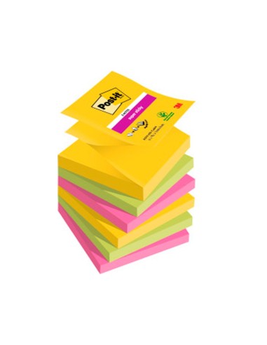 BLOC NOTAS ADH.POST-IT SUPER STICKY 76X76MM 6UD 90H. COL.SURT.
