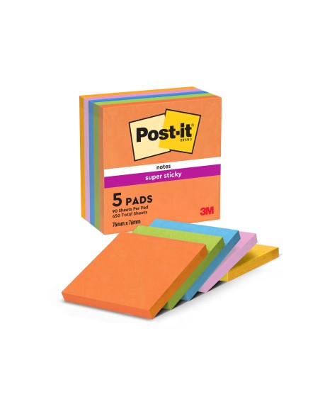 BLOC NOTAS ADH.POST-IT SUPER STICKY 76X76MM 5UD 90H. COL.SURT.
