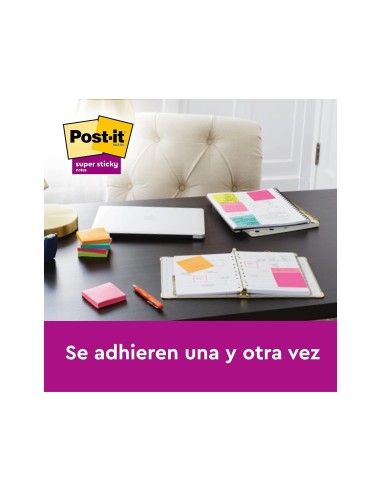 BLOC NOTAS ADH.POST-IT SUPER STICKY 76X76MM 5UD 90H. COL.SURT.