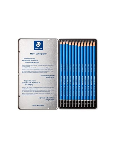 LAPICES GRAFITO STRAEDTLER MARS LUMOGRAPH 100 CAJA MET. 12 LAPICES