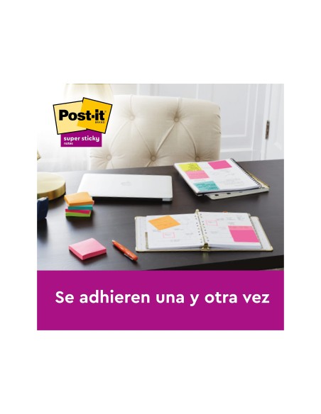 BLOC NOTAS ADH. POST-IT SUPER STICKY 47,6X47,6MM 2UD 90H. AM.