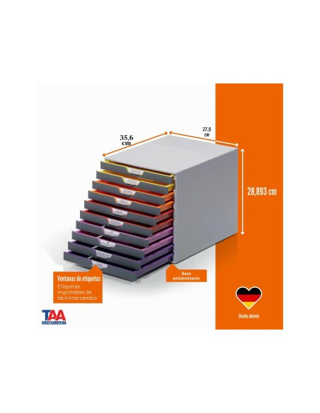 FICHERO 10 CAJONES DURABLE VARICOLOR APILABLES 292X280X356MM.7610-27