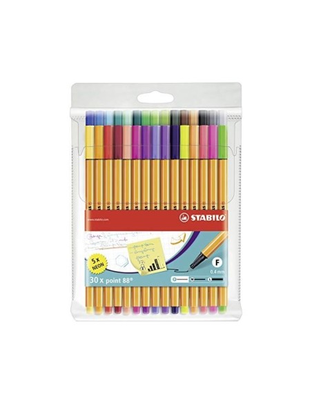 ROTULADOR STABILO POINT 88 COLORES NEON ESTUCHE 25+5 UNIDADES