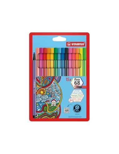 ROTULADOR STABILO ACUARELABLE PEN 68. 10 COLORES STD+5 NEON 6815-2