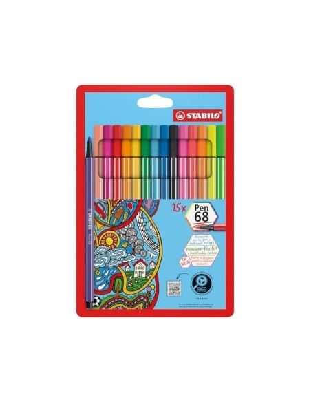 ROTULADOR STABILO ACUARELABLE PEN 68. 10 COLORES STD+5 NEON 6815-2