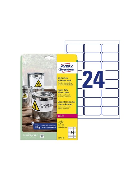 ETIQUETA ADH. AVERY 63,5X33,9MM POLIESTER BL. 480UD.