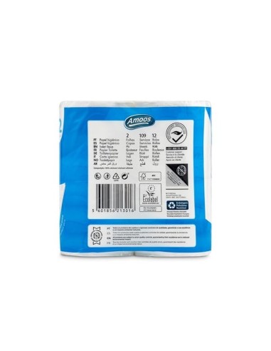 PAPEL HIGIENICO AMOOS 2 CAPAS 100MM.X87MM.ALTO PAQ.12 ROLLOS H621301