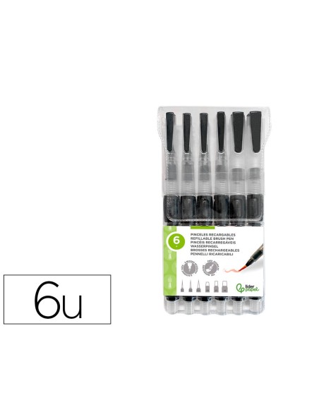 PINCELES  RECARGABLES ACUARELABLES SET 6 UD.GROSOR PUNTAS SURTIDAS