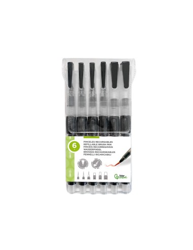 PINCELES  RECARGABLES ACUARELABLES SET 6 UD.GROSOR PUNTAS SURTIDAS