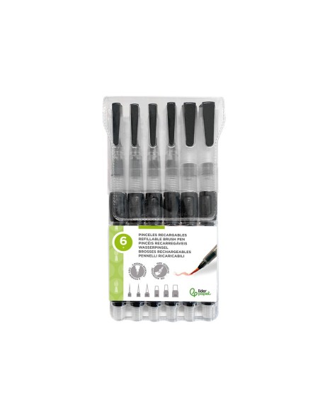 PINCELES  RECARGABLES ACUARELABLES SET 6 UD.GROSOR PUNTAS SURTIDAS