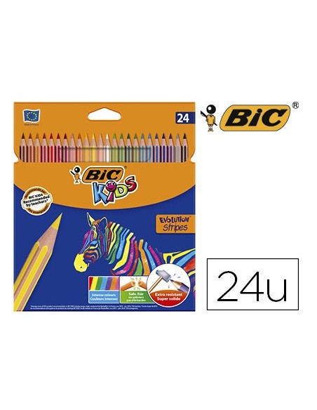 LAPICES COLORES BIC EVOLUTION STRIPES C.24 SURT.