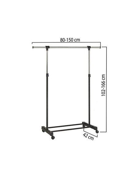 PERCHERO UNILUX EXTENSIBLE 4 RUEDAS AJ.ALTURA NG./CROMADO 80/150 X