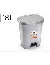 CONTENEDOR PLASTICFORTE PLAST.TAPADERA PEDAL 18LT.PLATA 330X280X405MM