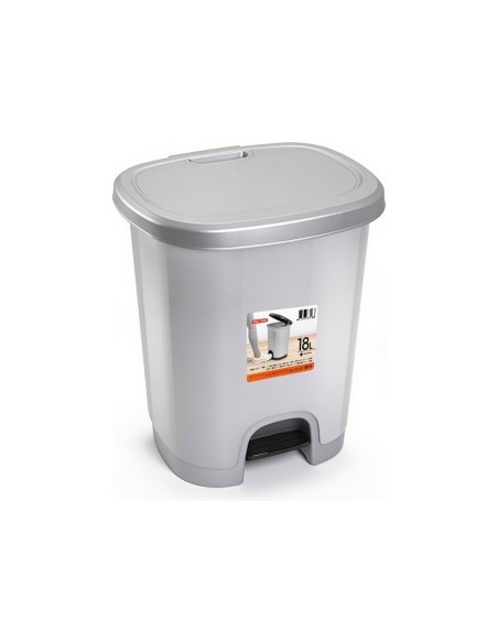 CONTENEDOR PLASTICFORTE PLAST.TAPADERA PEDAL 18LT.PLATA 330X280X405MM