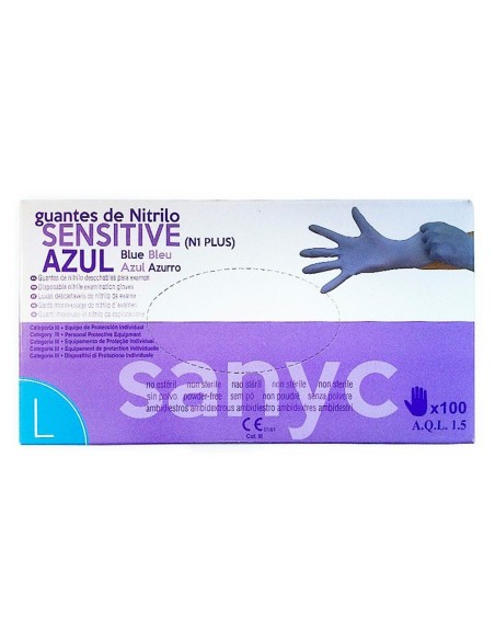 GUANTE NITRILO DESECHABLE SENSITIVE SIN POLVO TALLA L AZ. 100 UD.