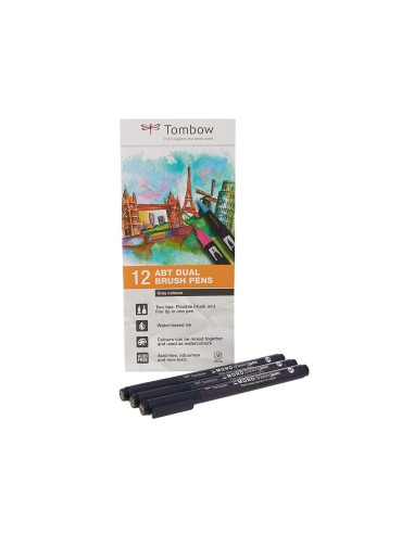 ROTULADOR TOMBOW ACUARELABLE DOBLE PUNTA PINCEL PRIMARIOS 12 UD.SURT.
