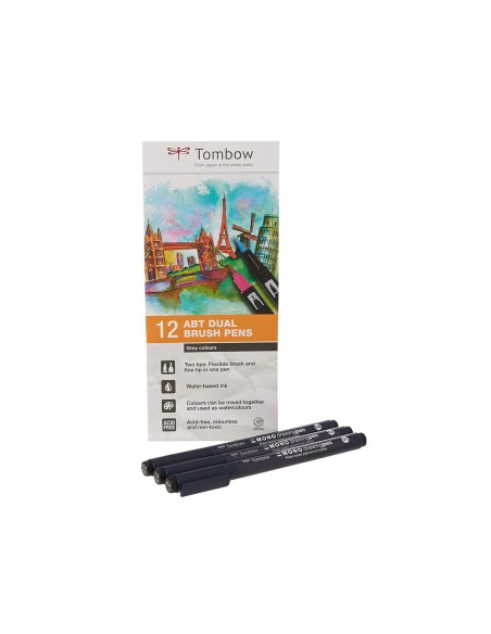 ROTULADOR TOMBOW ACUARELABLE DOBLE PUNTA PINCEL PRIMARIOS 12 UD.SURT.