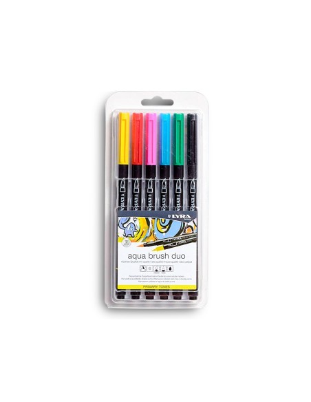 ROTULADOR LYRA AQUA BRUSH ACUARELABLE DOBLE TONOS PRIMARIOS 6 UD.