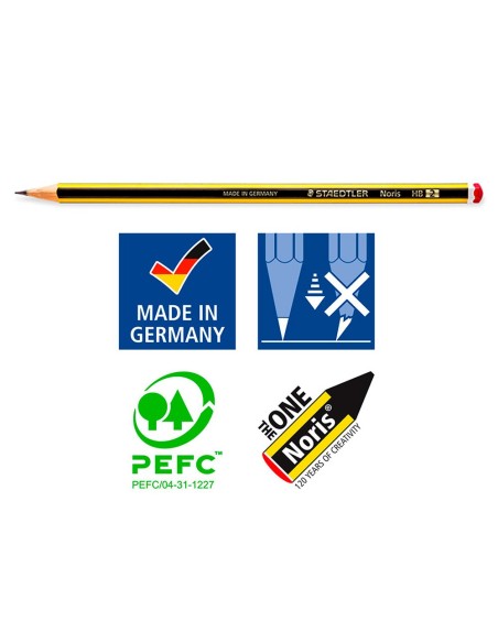 LAPICES GRAFITO STAEDTLER NORIS N.2 HB 12 UDS+AFILALAPIZ+GOMA