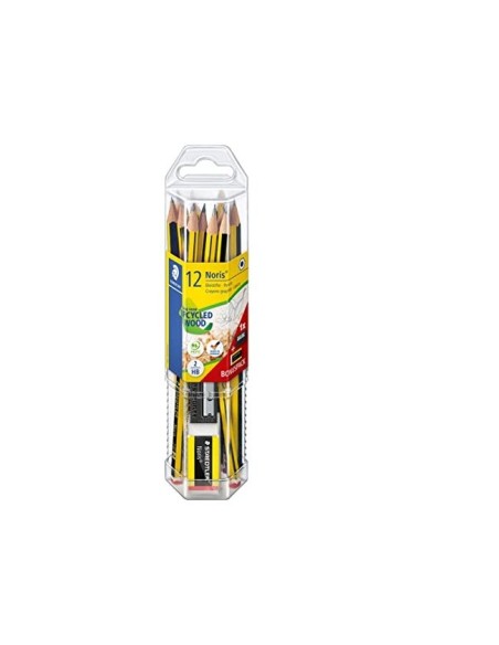 LAPICES GRAFITO STAEDTLER NORIS N.2 HB 12 UDS+AFILALAPIZ+GOMA