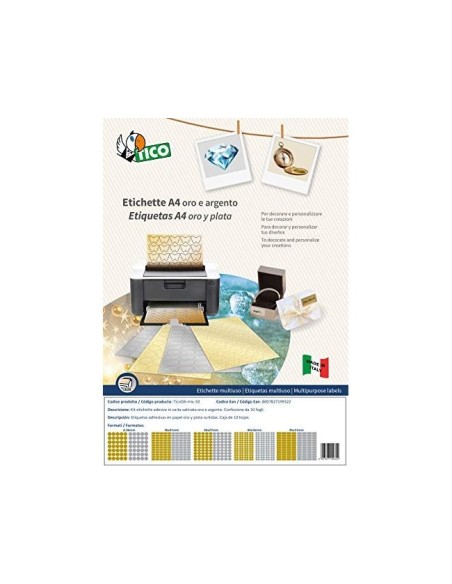 ETIQUETA ADH.AVERY TICO SATINADO ORO/PLATA LASER PK.DE 626 UD. SURT.
