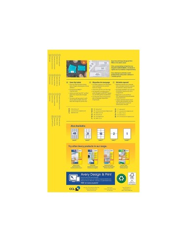 ETIQUETA ADH. AVERY PERMANENTE LASER BL.63,5X38,1MM CAJA 525 UD.