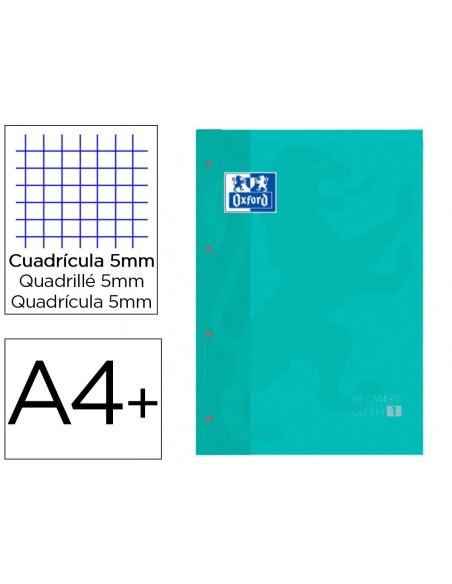 RECAMBIO 1 OXFORD A4+ 80H. 90GR.5MM 4 TAL.ICE MINT