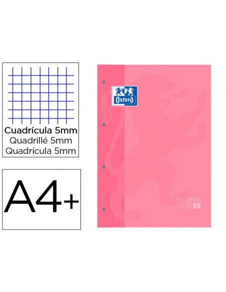 RECAMBIO 1 OXFORD A4+ 80H. 90GR.5MM 4 TAL.ROSA CHICLE
