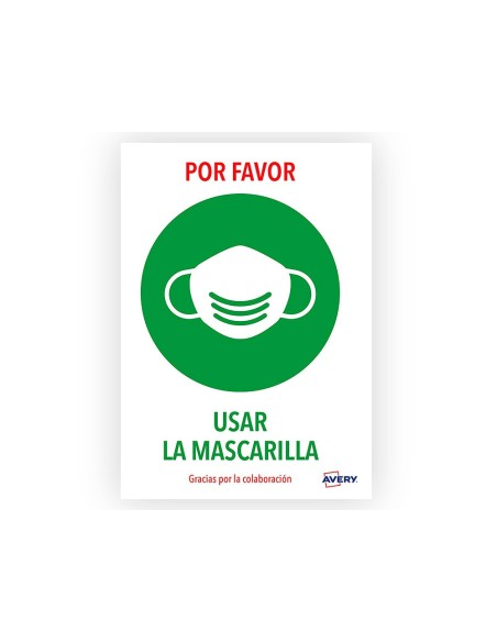 SEÑAL ADH. AVERY USAR MASCARILLA A4 RESISTENTE  RAYOS UV PK.DE 2 UD.