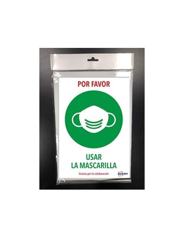 SEÑAL ADH. AVERY USAR MASCARILLA A4 RESISTENTE  RAYOS UV PK.DE 2 UD.