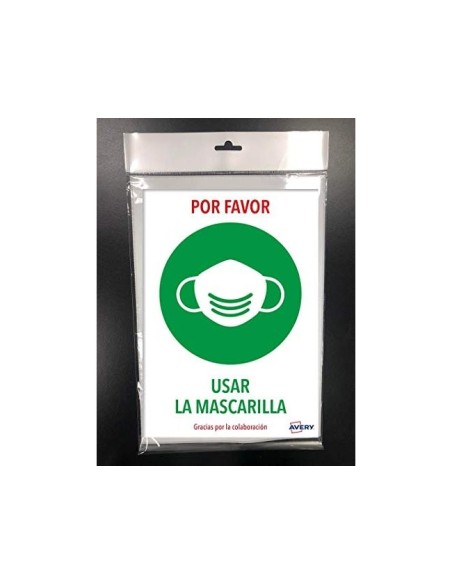 SEÑAL ADH. AVERY USAR MASCARILLA A4 RESISTENTE  RAYOS UV PK.DE 2 UD.