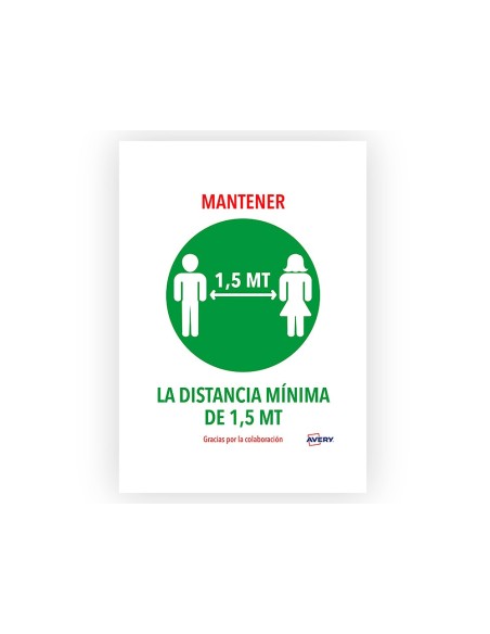 SEÑAL ADH. AVERY MANTENER DIST  MININA 1,5MT.A4 RESIST RAYOS PK.DE 2