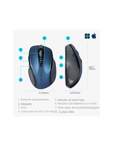 RATON OPTICO PRO FIT INALAMBRICO MEDIANO AZ.