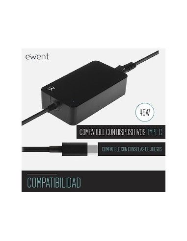 CARGADOR EWENT PORTATIL USB TYPE-C 100-240V 45W