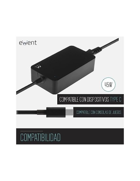 CARGADOR EWENT PORTATIL USB TYPE-C 100-240V 45W